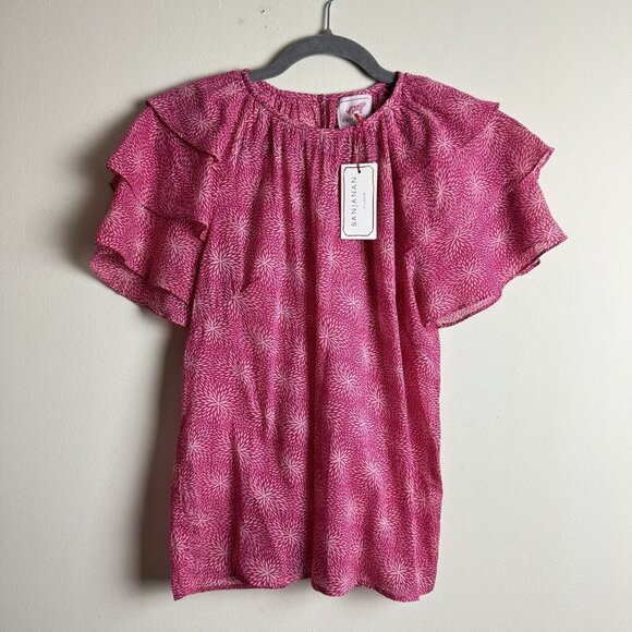 NWT Banjanan Ruffled Andrea Top in Petal Powder Fuchsia Cotton Women Size XS - Picture 1 of 9